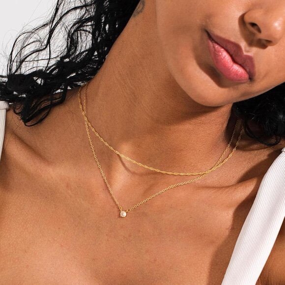 Gold Pendant for Women Diamond 14K Gold Plated Paperclip Choker Necklaces Open O - Picture 2 of 6